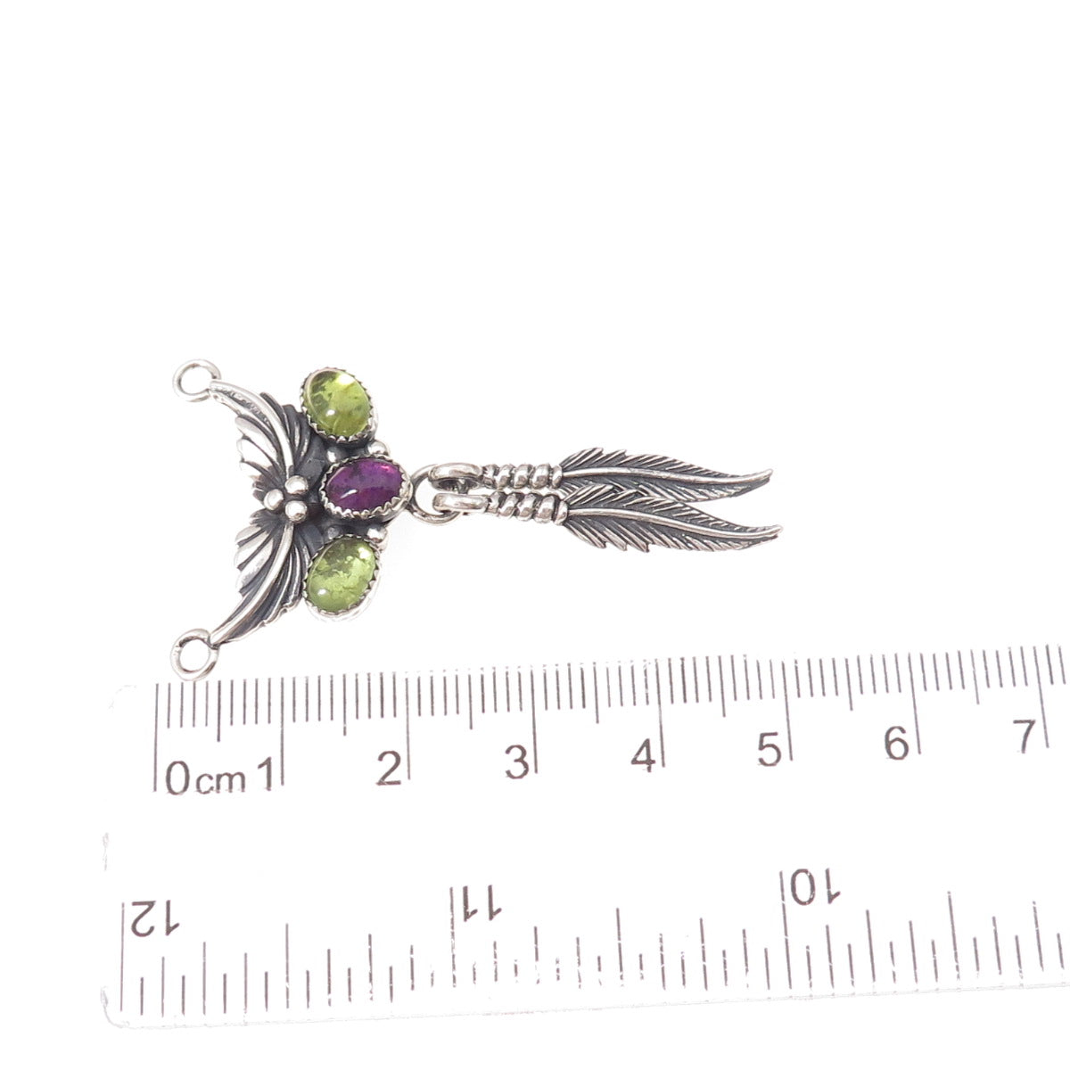 Jay King Desert Rose Old Pawn Sterling Vintage Amethyst Peridot Feather Pendant
