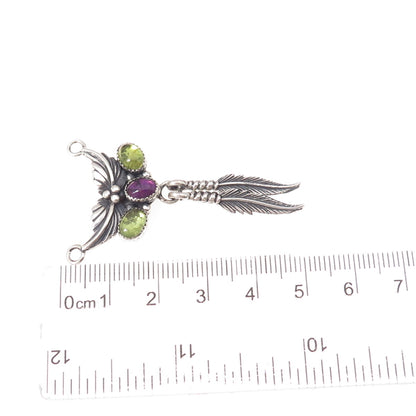 Jay King Desert Rose Old Pawn Sterling Vintage Amethyst Peridot Feather Pendant