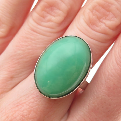 925 Sterling Silver Vintage Real Cabochon Chrysoprase Ring Size 8
