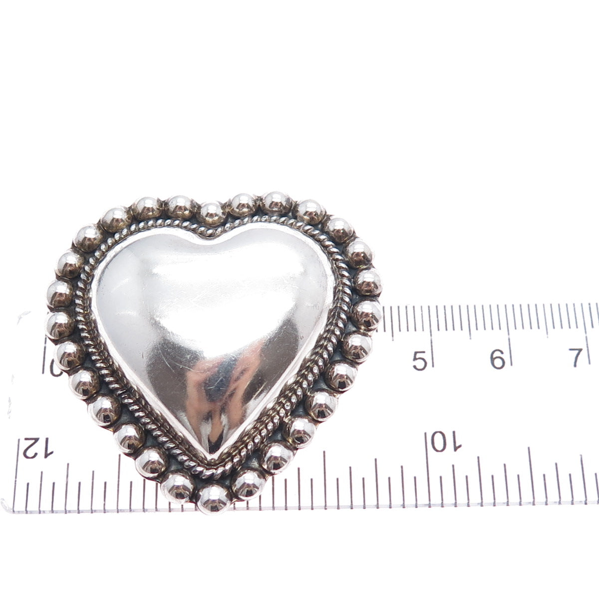925 Sterling Silver Vintage CII Mexico Oxidized Beaded Heart Pin Brooch