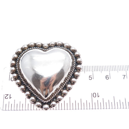 925 Sterling Silver Vintage CII Mexico Oxidized Beaded Heart Pin Brooch