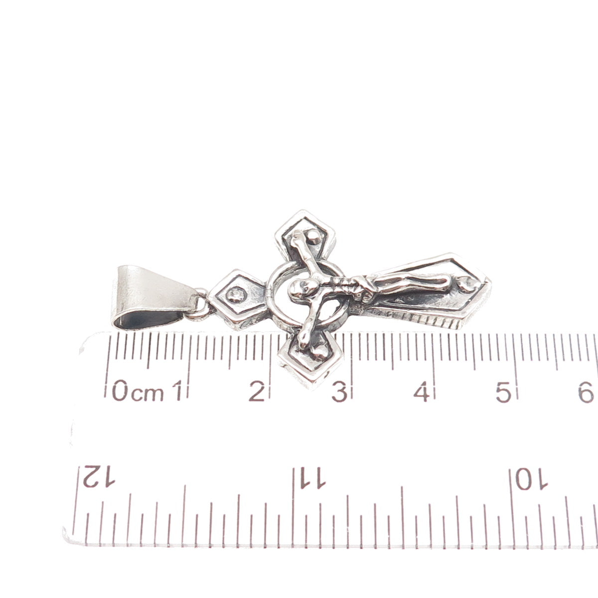 925 Sterling Silver Vintage Crucifix Cross Oxidized Charm Pendant