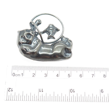 925 Sterling Silver Vintage CII Mexico Cat & Mouse Oxidized Pin Brooch