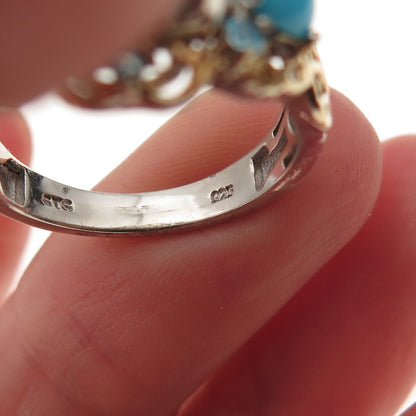 Chuck Clemency 925 Sterling Silver 2-Tone Real Turquoise Apatite Ring Size 8.25