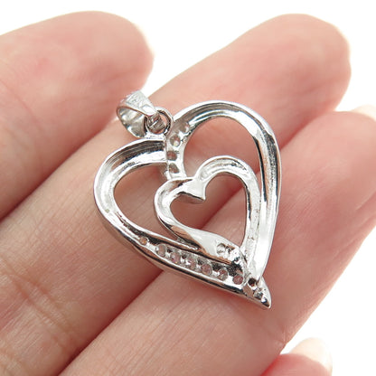 HAN 925 Sterling Silver Round-Cut C Z Double Heart Pendant