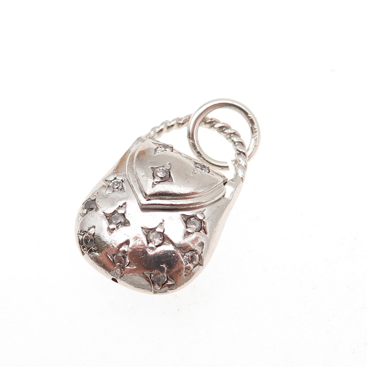 925 Sterling Silver Round-Cut C Z Ladies Purse Charm Pendant