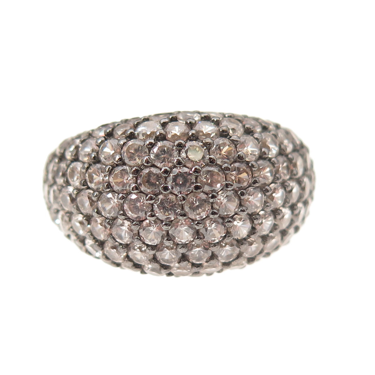 925 Sterling Silver Black Rhodium Real Round-Cut White Topaz Dome Ring Size 6.25