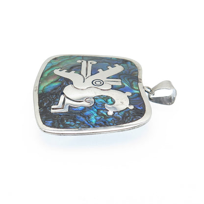 925 Sterling Silver Vintage Mexico Taxco Real Abalone Shell Tribal Pendant