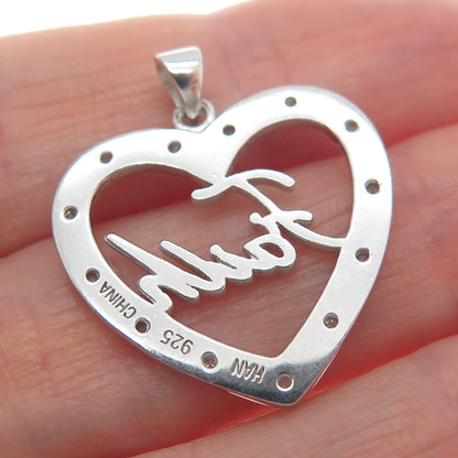 HAN 925 Sterling Silver Real Round-Cut Diamond Faith Heart Minimalist Pendant