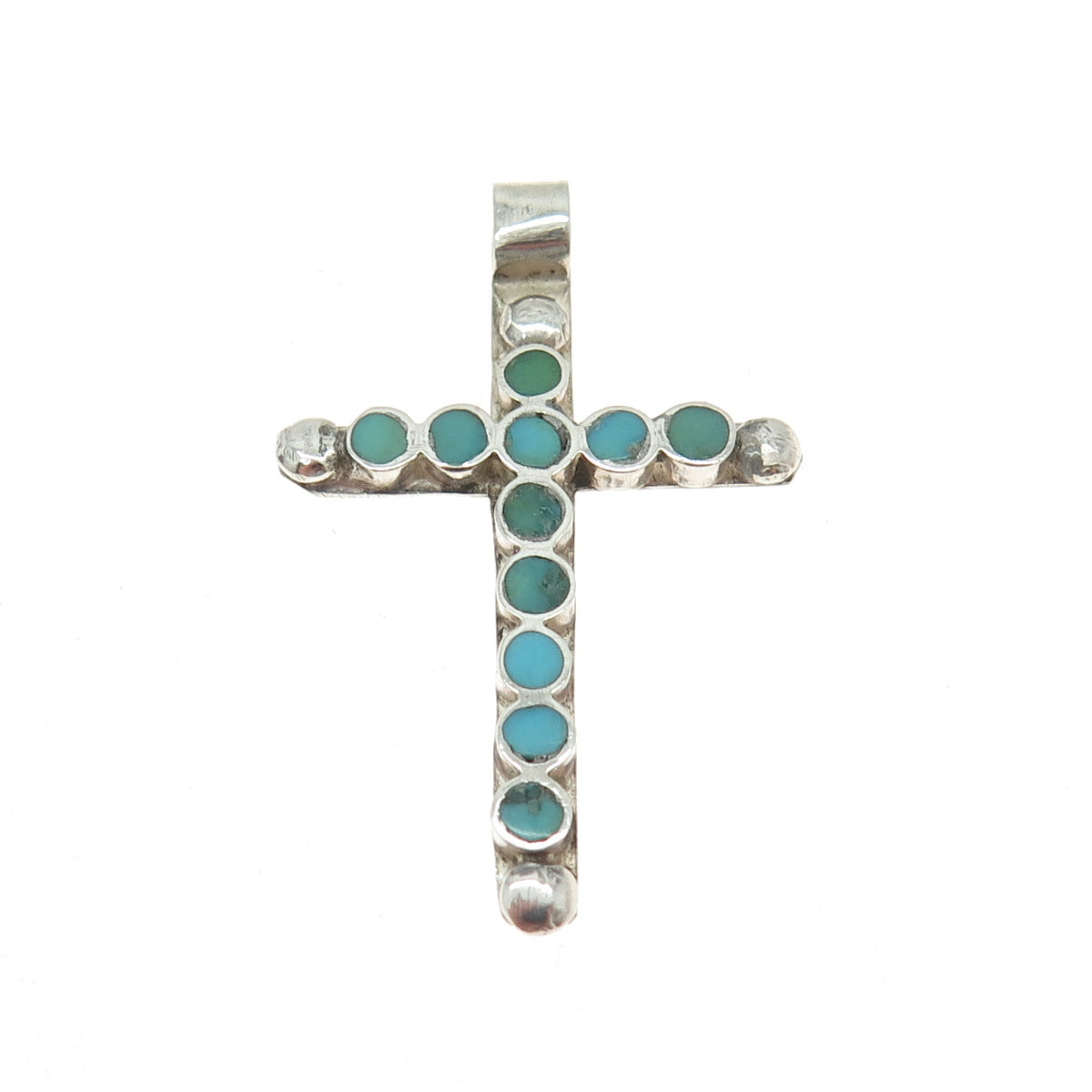 Old Pawn Sterling Silver Vintage Southwestern Mountain Turquoise Cross Pendant