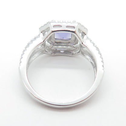 925 Sterling Silver Real Amethyst Gemstone & C Z Ring Size 6