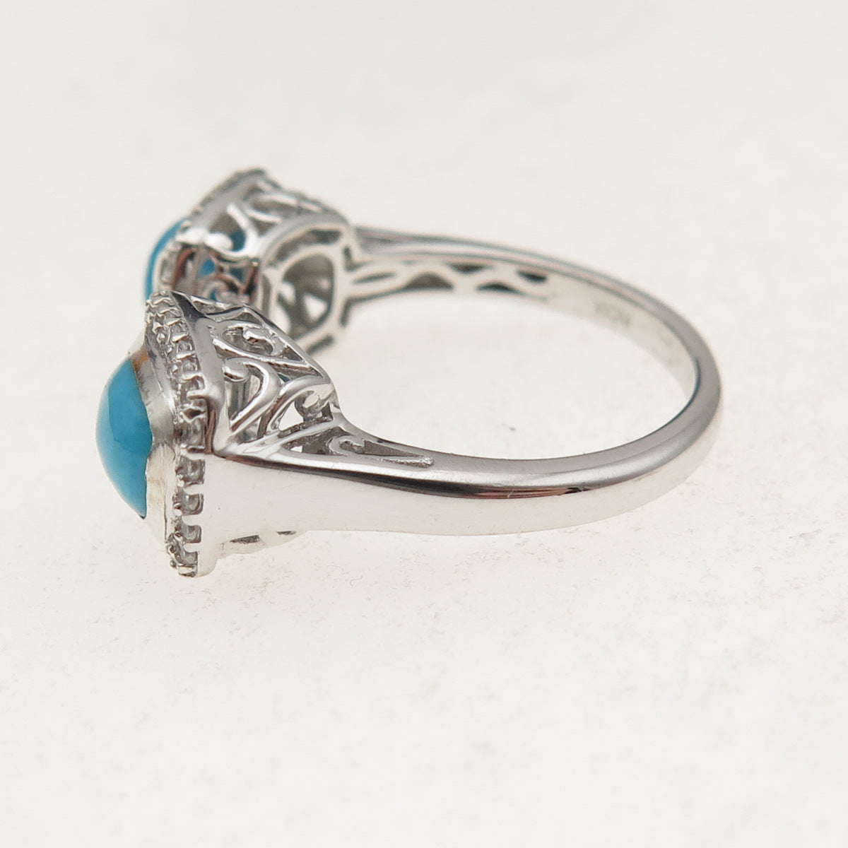 Chuck Clemency 925 Sterling 2-Tone Real Turquoise & Topaz Adjustable Ring Size 8