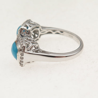 Chuck Clemency 925 Sterling 2-Tone Real Turquoise & Topaz Adjustable Ring Size 8