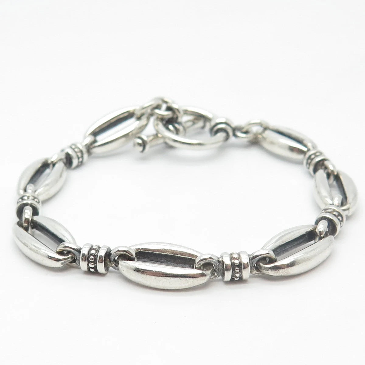 925 Sterling Silver Vintage Ethnic Oval Link Bracelet 7.25"