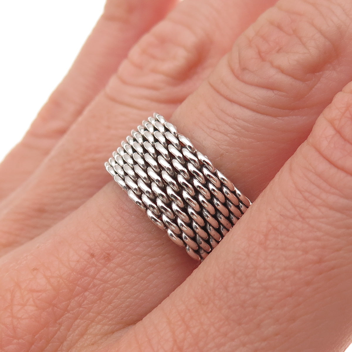Tiffany & Co. 925 Sterling Silver Vintage Somerset Mesh Wide Band Ring Size 6.75