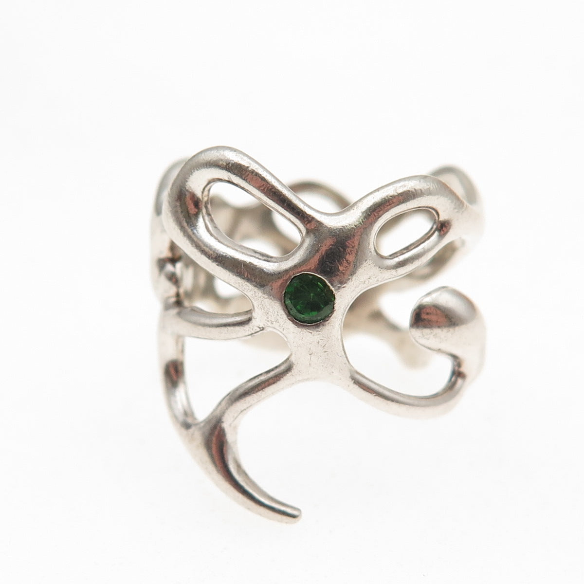 925 Sterling Silver Vintage Real Chrome Diopside Modernist Ring Size 7.25
