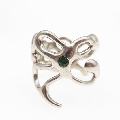 925 Sterling Silver Vintage Real Chrome Diopside Modernist Ring Size 7.25