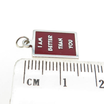 925 Sterling Silver Red Enamel "I Am Better Than You" Minimalist Charm Pendant