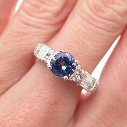 925 Sterling Silver Real Round-Cut Iolite & White Topaz Ring Size 8