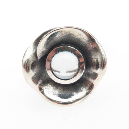 925 Sterling Silver Vintage Real Blue Topaz Flower Adjustable Ring Size 7.75