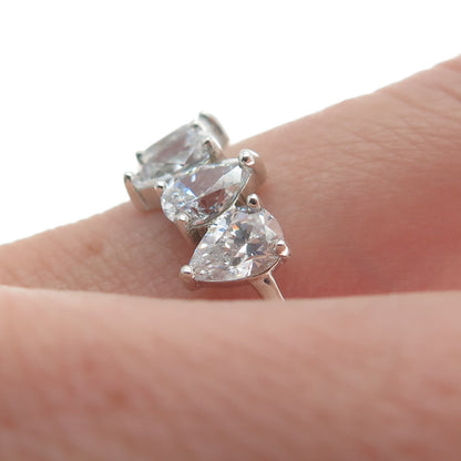JCM JACMEL MAURITIUS 925 Sterling Silver Pear-Cut Shaped C Z Ring Size 8.25
