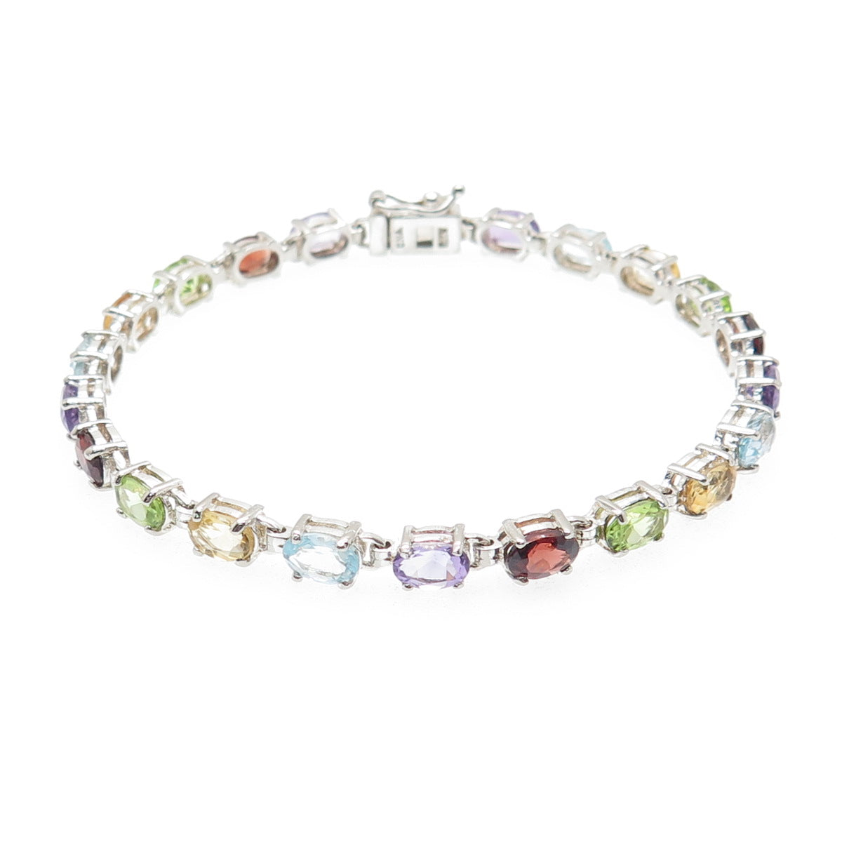 CNA PRANDA Sterling Vintage Topaz Peridot Citrine Amethyst Garnet Bracelet 6.75"
