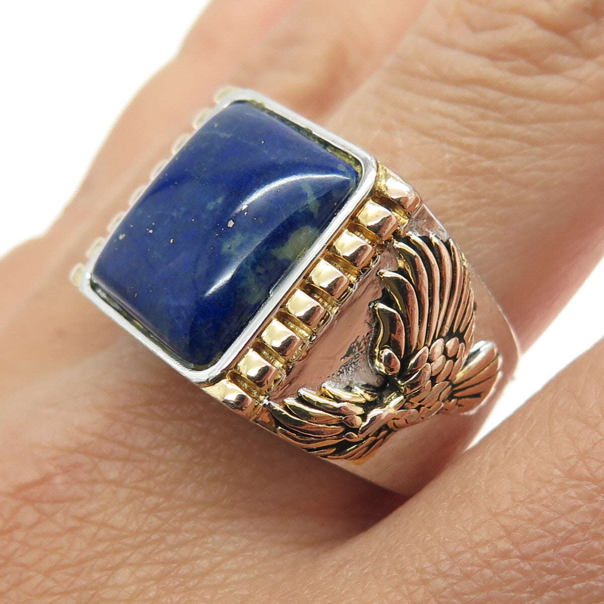 BGE Bradford 925 Sterling Silver 2-Tone Real Lapis Lazuli Eagle Ring Size 12.25