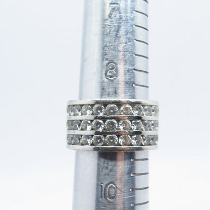 925 Sterling Silver Pave C Z Wide Ring Size 8.5