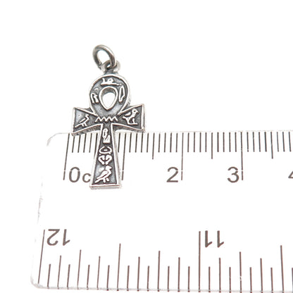 800 Silver Vintage Egyptian Ankh Oxidized Charm Pendant