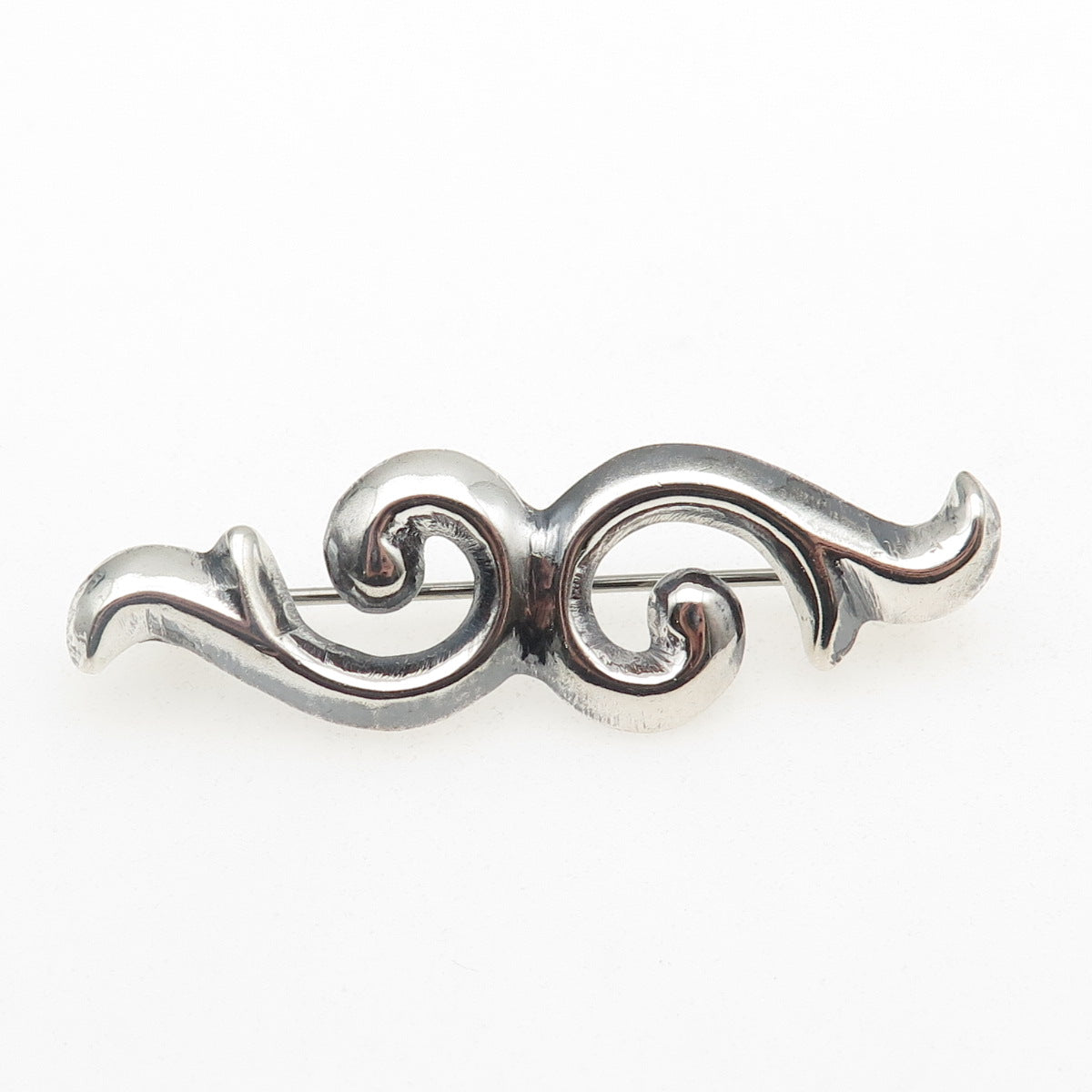 Old Pawn 925 Sterling Silver Vintage Southwestern Swirl Oxidized Tribal Brooch
