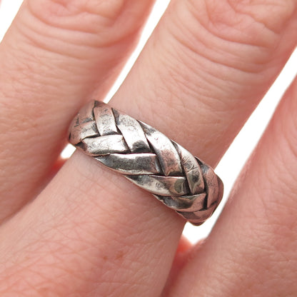 925 Sterling Silver Vintage Braided Oxidized Band Ring Size 8.5
