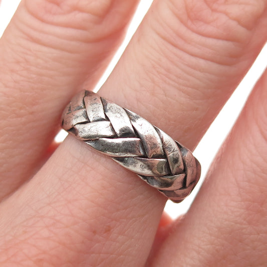 925 Sterling Silver Vintage Braided Oxidized Band Ring Size 8.5