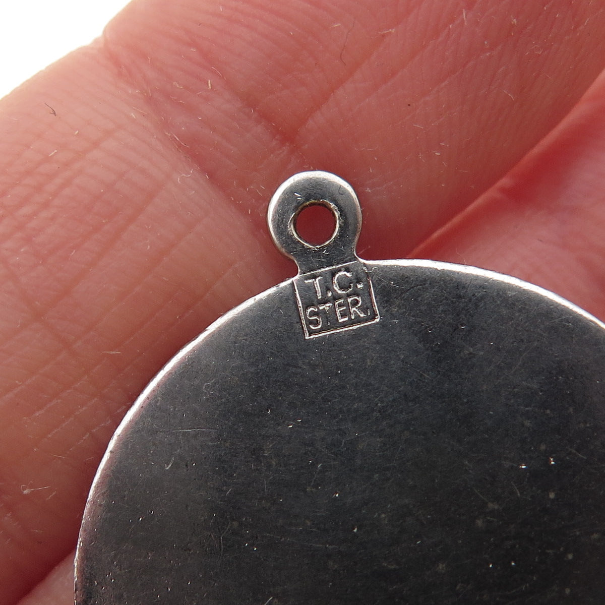 Town & Country 925 Sterling Silver Vintage Faux Pearl Mother Tag Charm Pendant