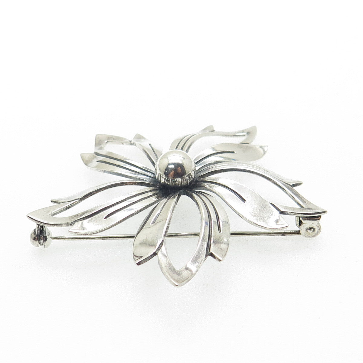 N.E. FROM 925S Sterling Silver Vintage Denmark Flower Oxidized Pin Brooch