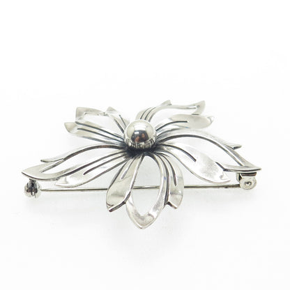 N.E. FROM 925S Sterling Silver Vintage Denmark Flower Oxidized Pin Brooch