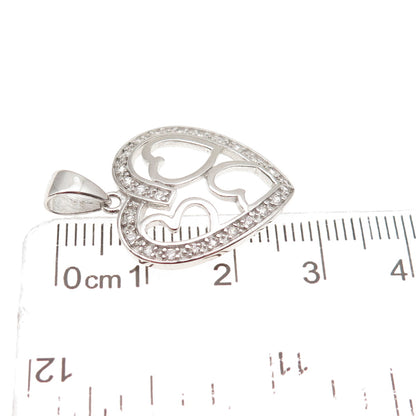 925 Sterling Silver Round-Cut C Z Multi-Heart Charm Pendant