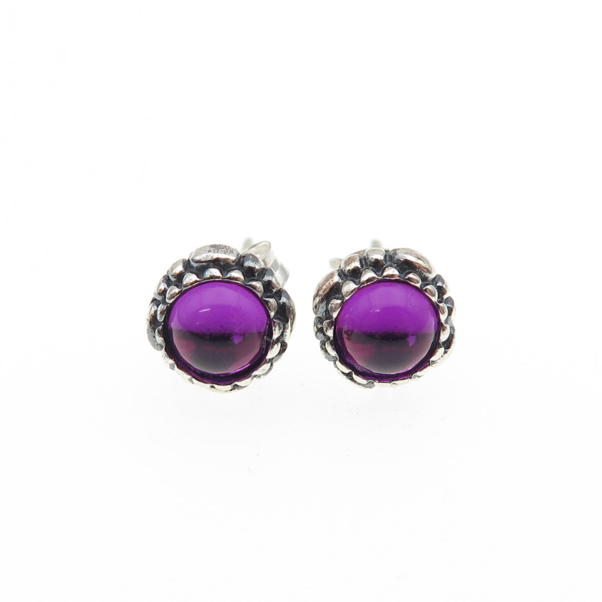 925 Sterling Silver Purple Glass Oxidized Stud Earrings