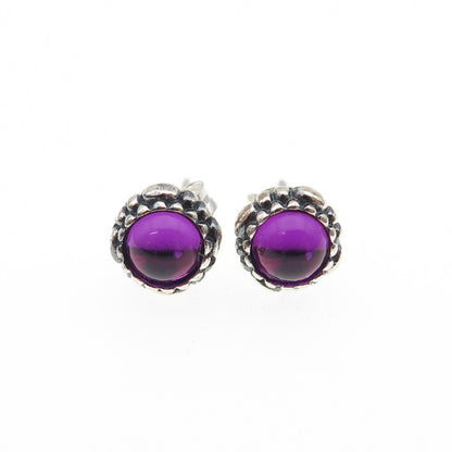 925 Sterling Silver Purple Glass Oxidized Stud Earrings