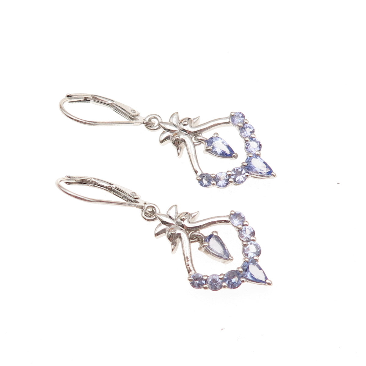 Chuck Clemency 925 Sterling Silver Real Tanzanite Floral Dangle Earrings