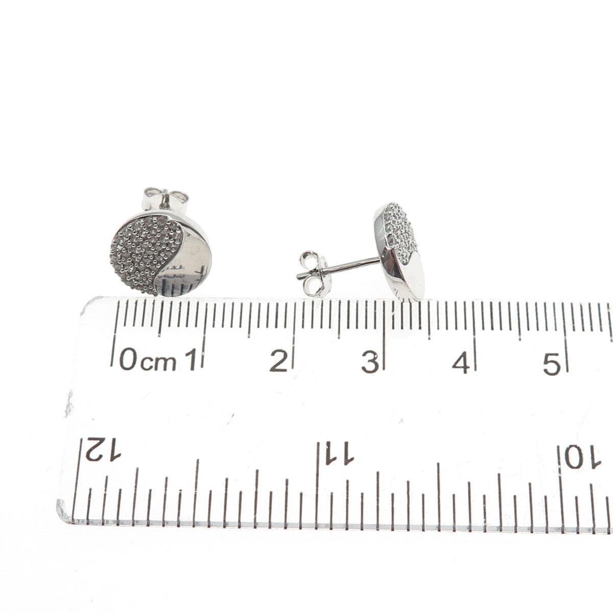 JANE SEYMOUR 925 Sterling Silver Round-Cut C Z Yin Yang Stud Earrings