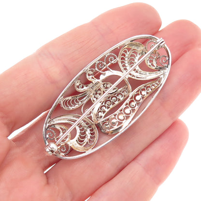 925 Sterling Silver Vintage Germany Floral Filigree Pin Brooch