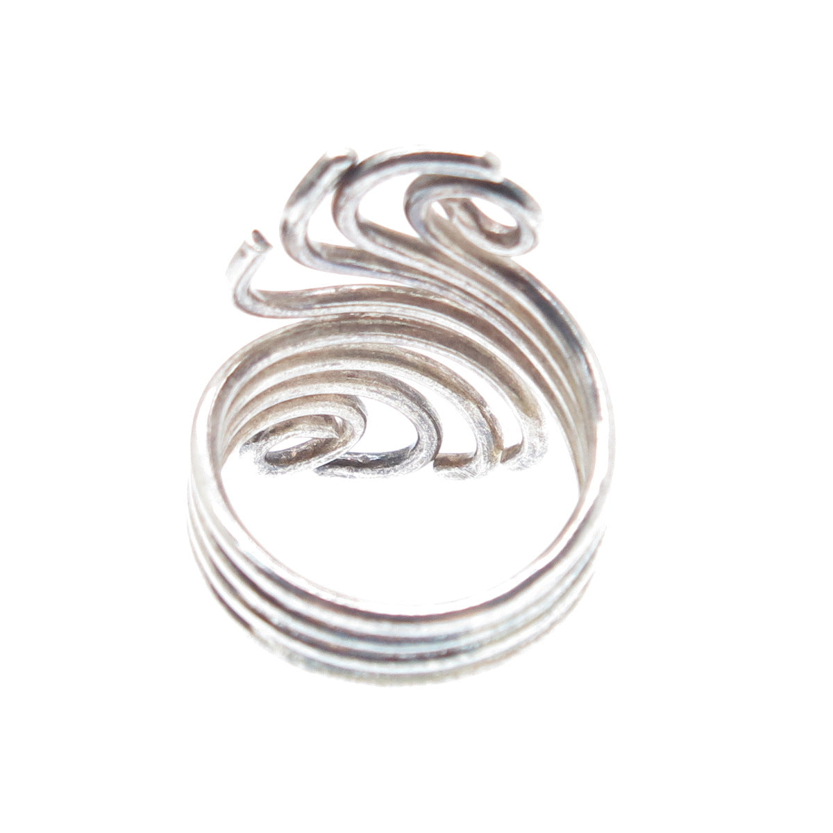 925 Sterling Silver Vintage Modernist Wavy Adjustable Ring Size 8.75