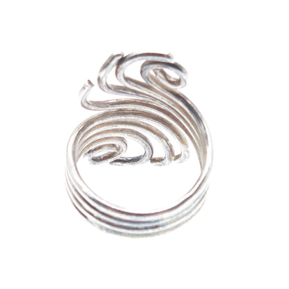 925 Sterling Silver Vintage Modernist Wavy Adjustable Ring Size 8.75