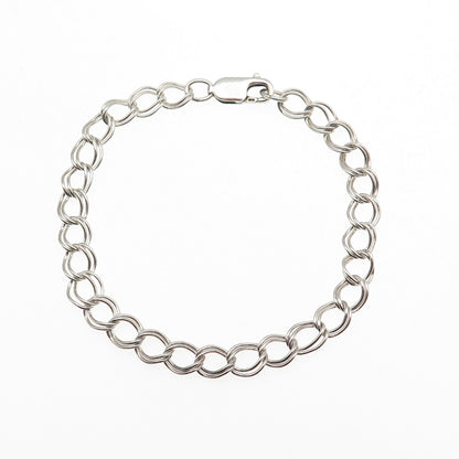 925 Sterling Silver Vintage Double Curb Link Bracelet 7.25"