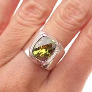 925 Sterling Silver Vintage Real Lemon Quartz Modernist Oxidized Ring Size 7