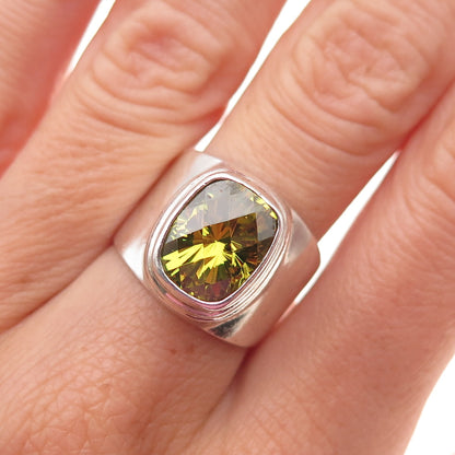 925 Sterling Silver Vintage Real Lemon Quartz Modernist Oxidized Ring Size 7