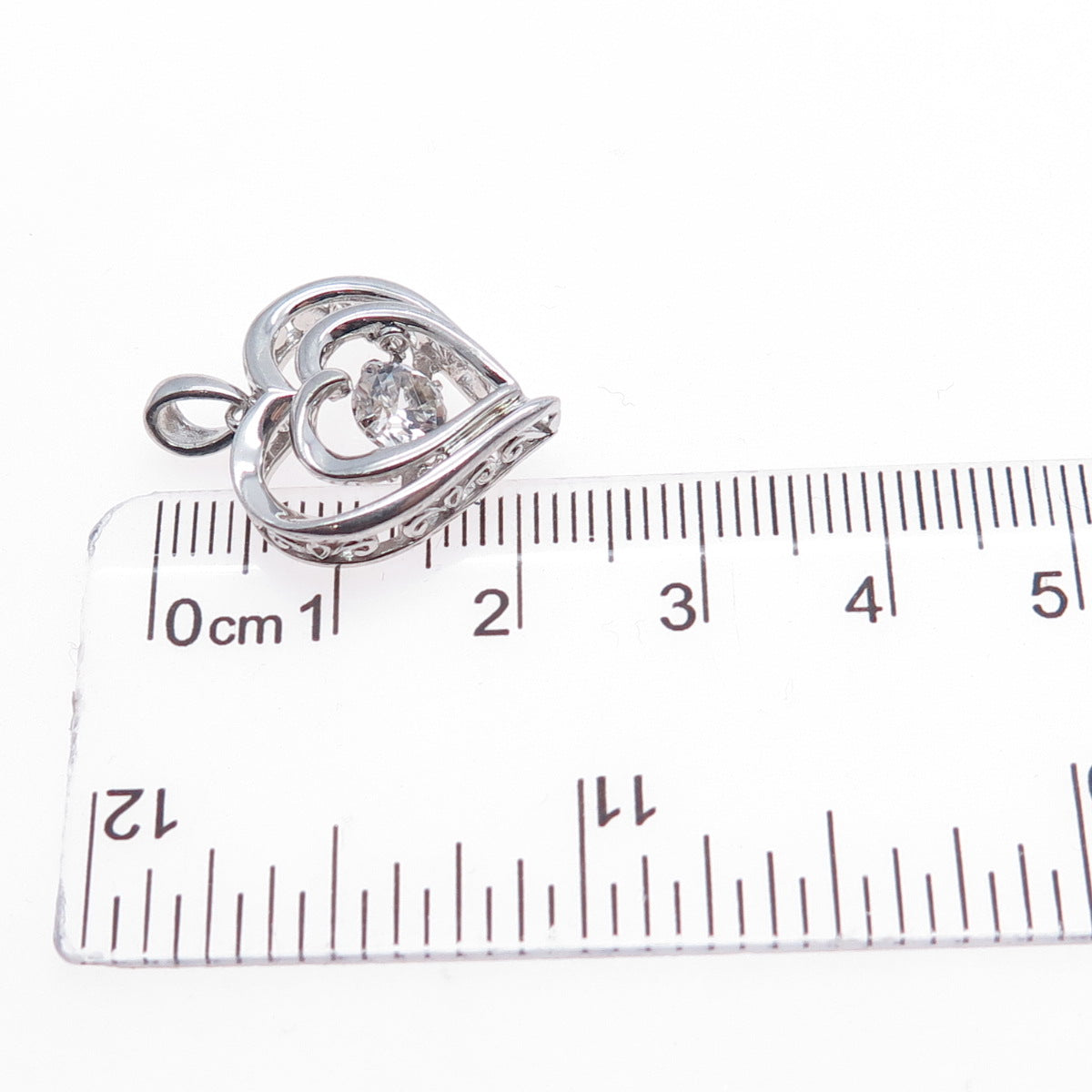 925 Sterling Silver Real Round-Cut White Topaz Heart Charm Pendant