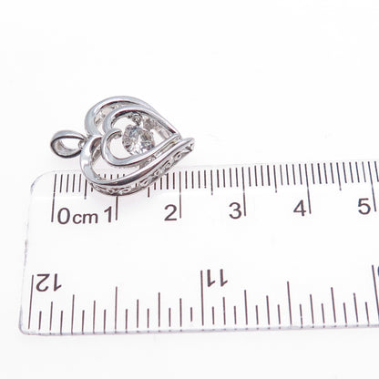 925 Sterling Silver Real Round-Cut White Topaz Heart Charm Pendant