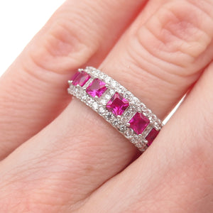 925 Sterling Silver Lab-Created Ruby & C Z Band Ring Size 5.25