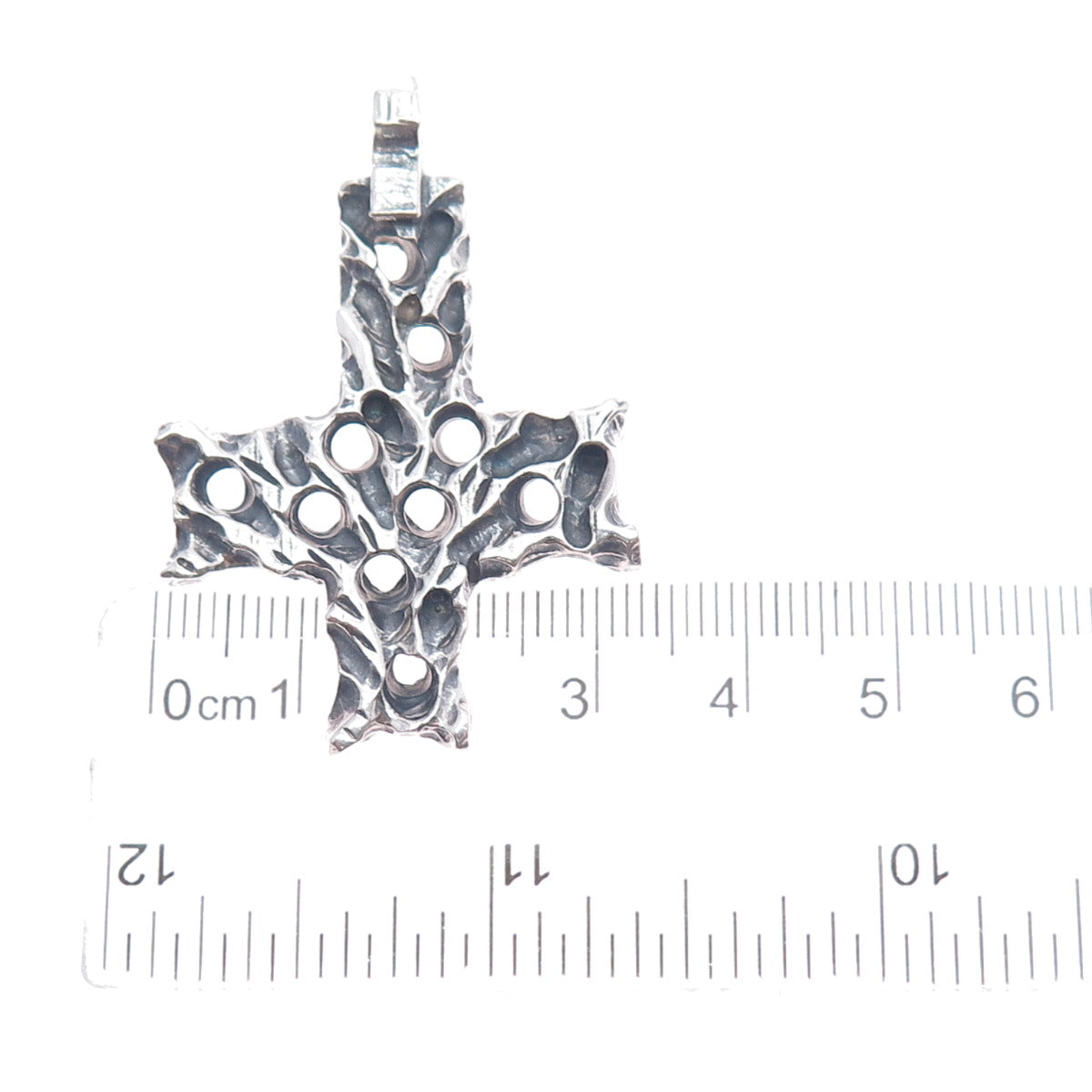 925 Sterling Silver Vintage Modernist Cross Oxidized Charm Pendant